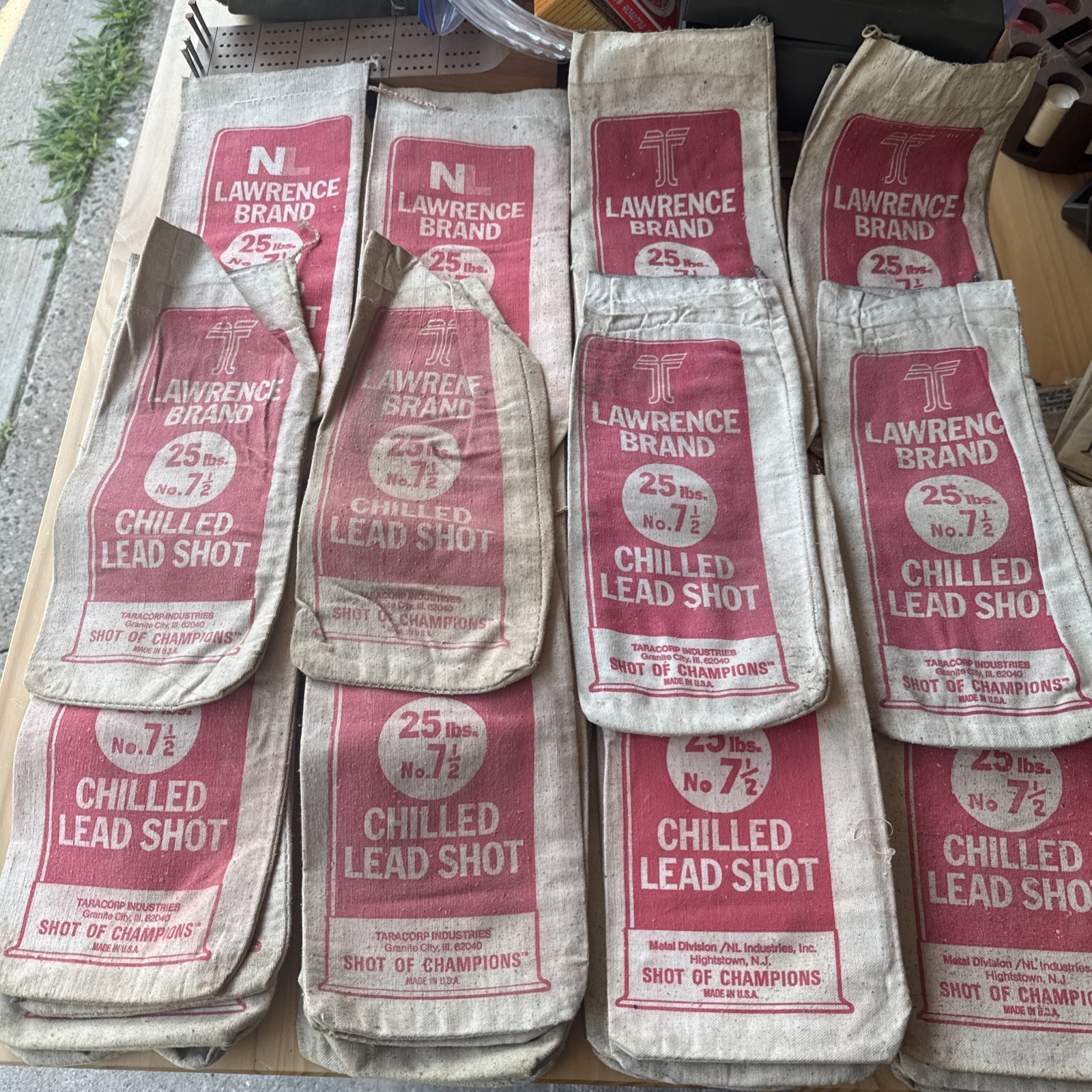 Vtg Lot of 44 Lawrence Brand 25 Lbs No. 7 1/2" Canvas Shot Bag Chilled Lead Shot