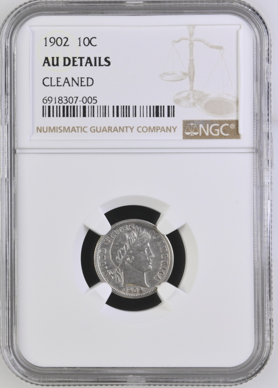 1902 Dimes Barber or Liberty Head NGC AU Details
