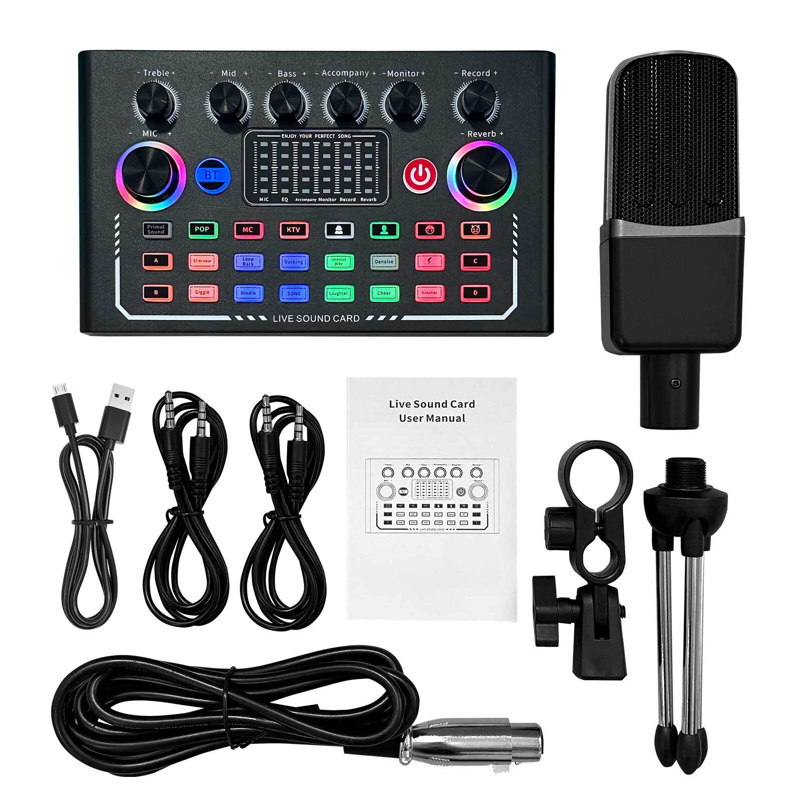 F009 Podcast Audio Mixer Sound Card RGB Bluetooth DJ Equipment for PC Gaming