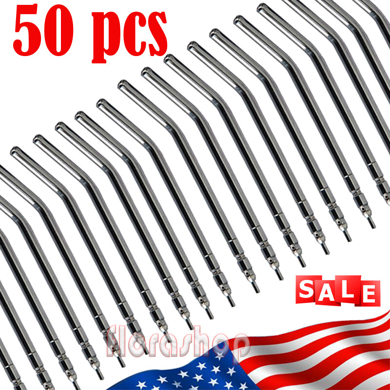 50 USA Dental Metal Spray Nozzles Tubes Tips for 3-Way Air Water Triple Syringes