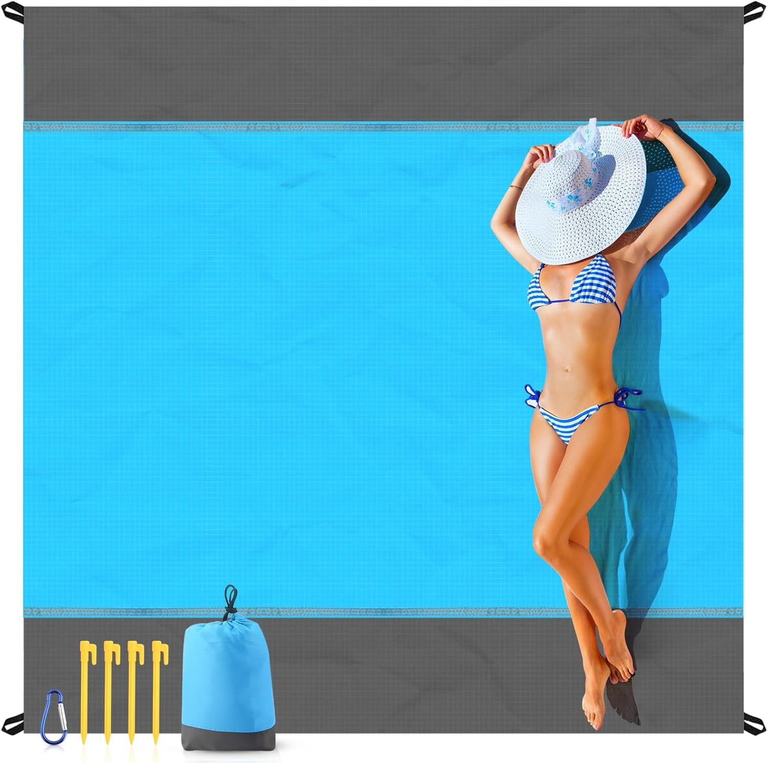 Extra Large Beach Blanket Sandproof 79x83 Waterproof Picnic Mat Portable.