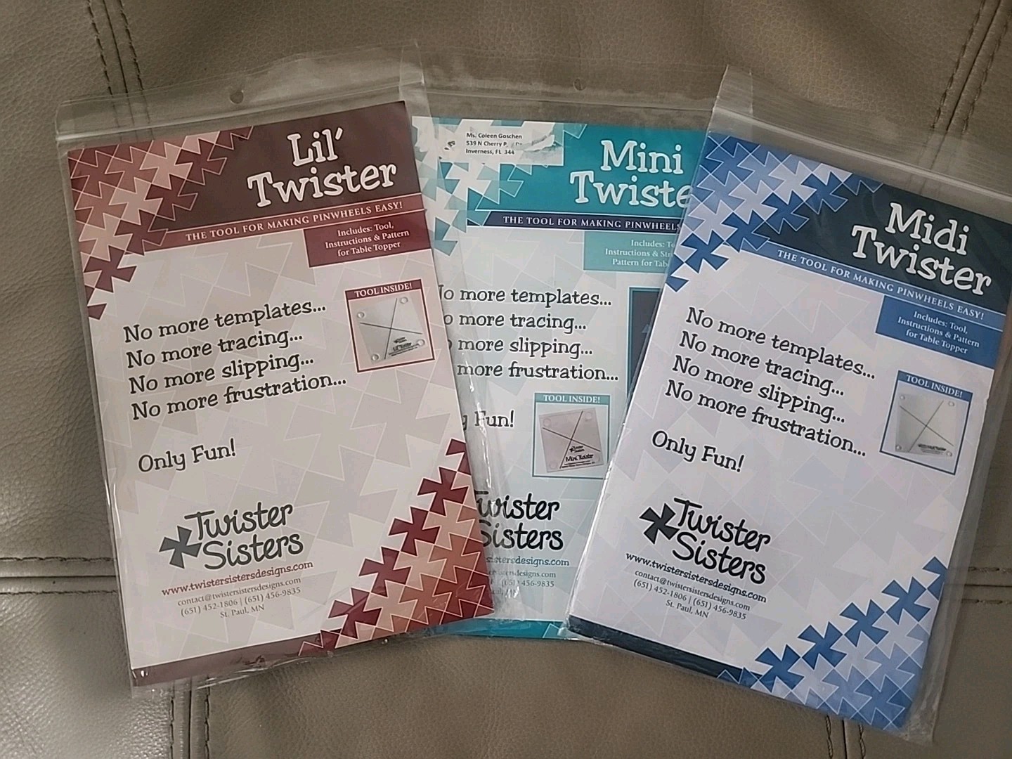 Mini Midi Lil Twister Tools Quilt Templates Set Of 3 Twister Sisters SSS