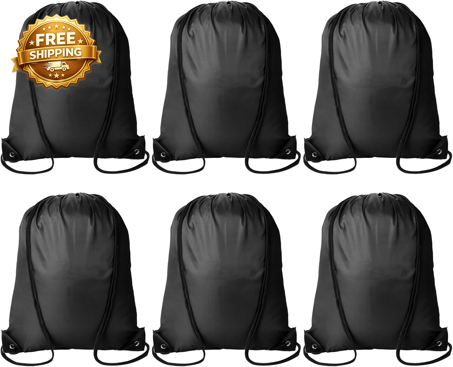 6Pcs Black Drawstring Backpacks Bulk String Bag Cinch Sack Pack Storage Knapsack