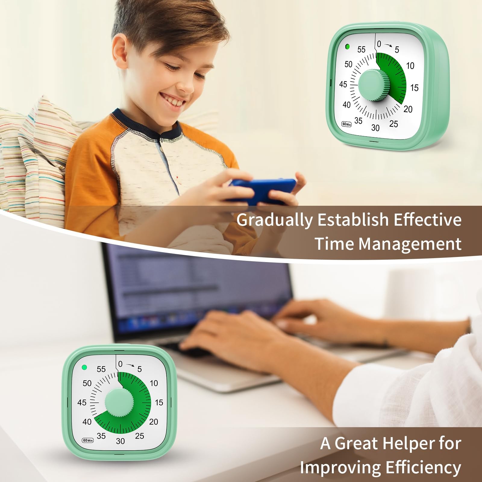 Visual Timer, Pomodoro Timers for Kids Adults, 60-Minute Countdown Desk Timer...