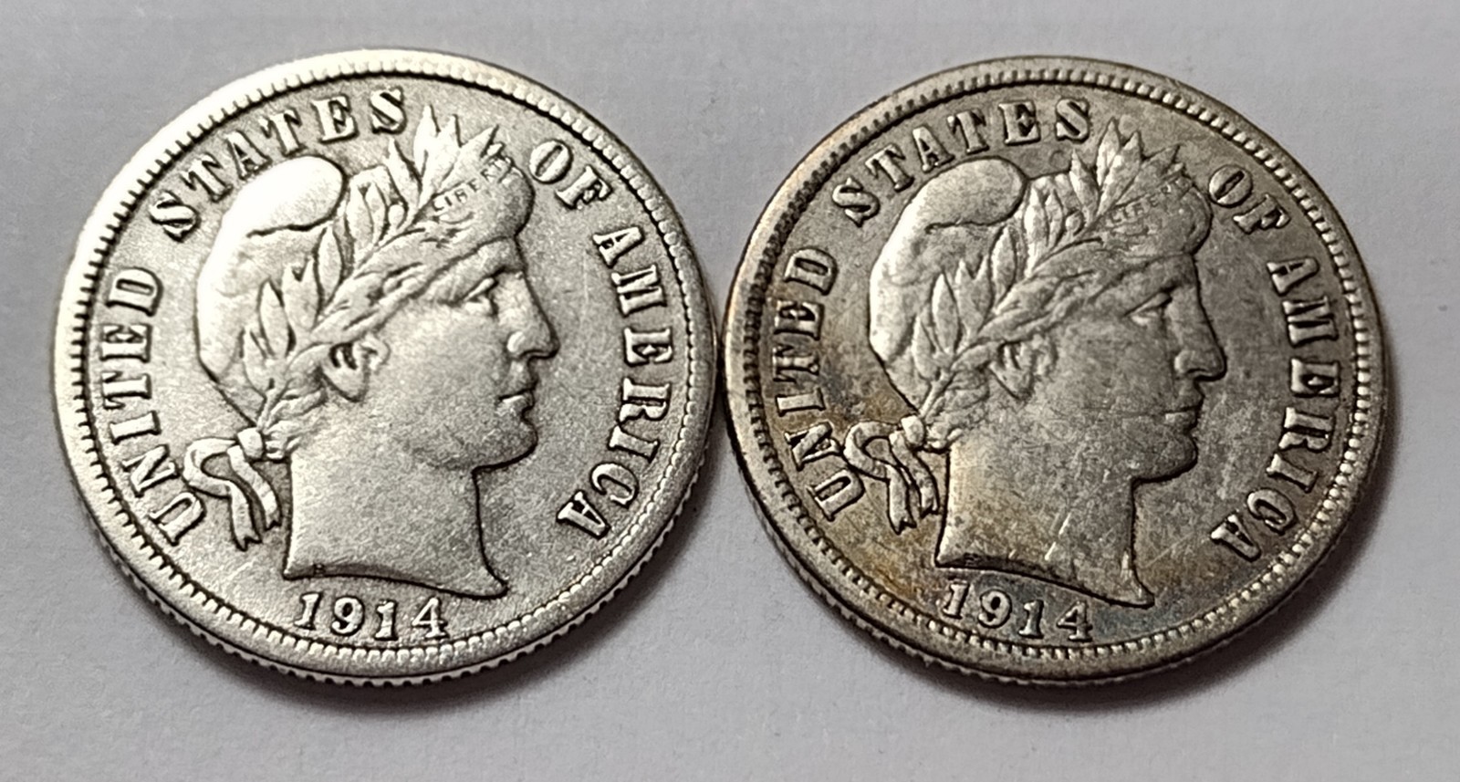 1914 & 1914-D Barber Dimes Full Liberty XF+ Details With Slight Toning