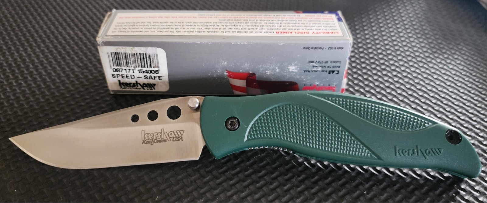 KERSHAW USA 1540 BLIZZARD GREEN HANDLE FOLDING KNIFE