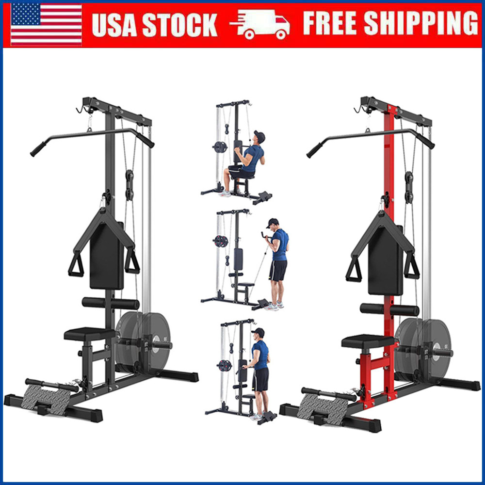 Heavy Duty Back Workout Machine LAT Pull Down Machine w/Leg Support for Home Gym