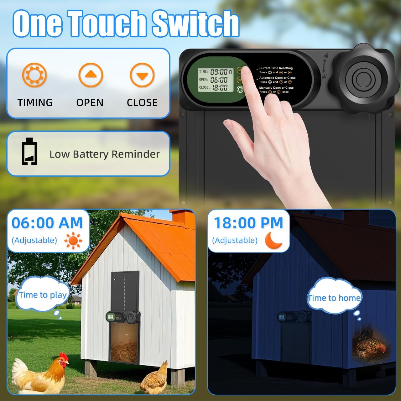 Automatic Chicken Coop Door Battery Powered, LCD Display Large Aluminum Auto ...