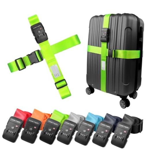 TSA Approved Luggage Straps 2 Pack Heavy Duty Suitcase Belt | 3-Dial TSA green