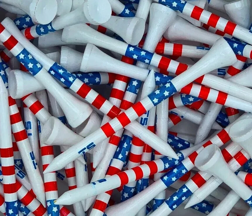 Golf Tees New 100 Wood Bamboo 3 1/4" Truestrike Stars and Stripes USA Golf Tees