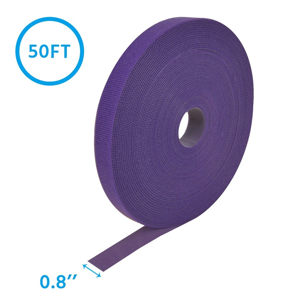 10 Pack of 50Ft 0.8" Width Hook and Loop Strap Tape Purple
