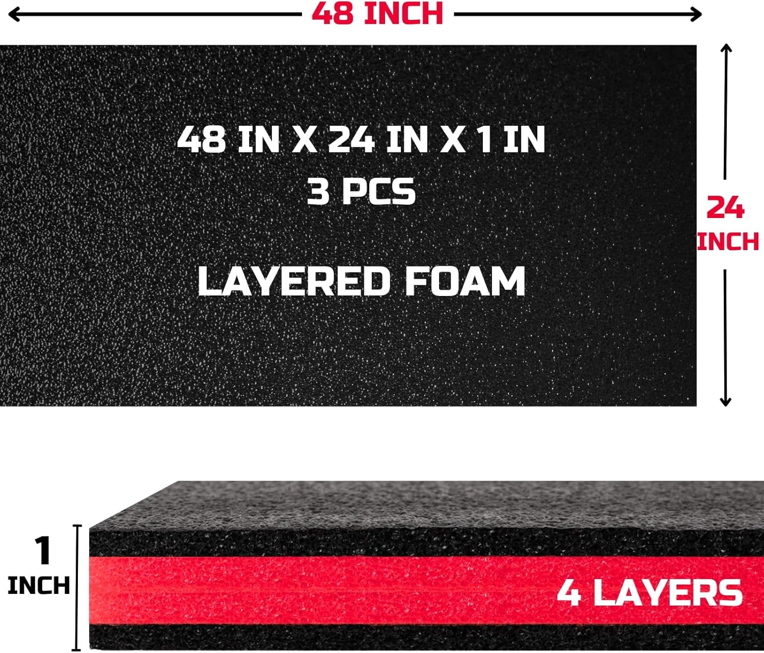 Tool Box Foam 48X24X1 Inch 3Pack, Foam Inserts for Cases, Polyethylene Storage S