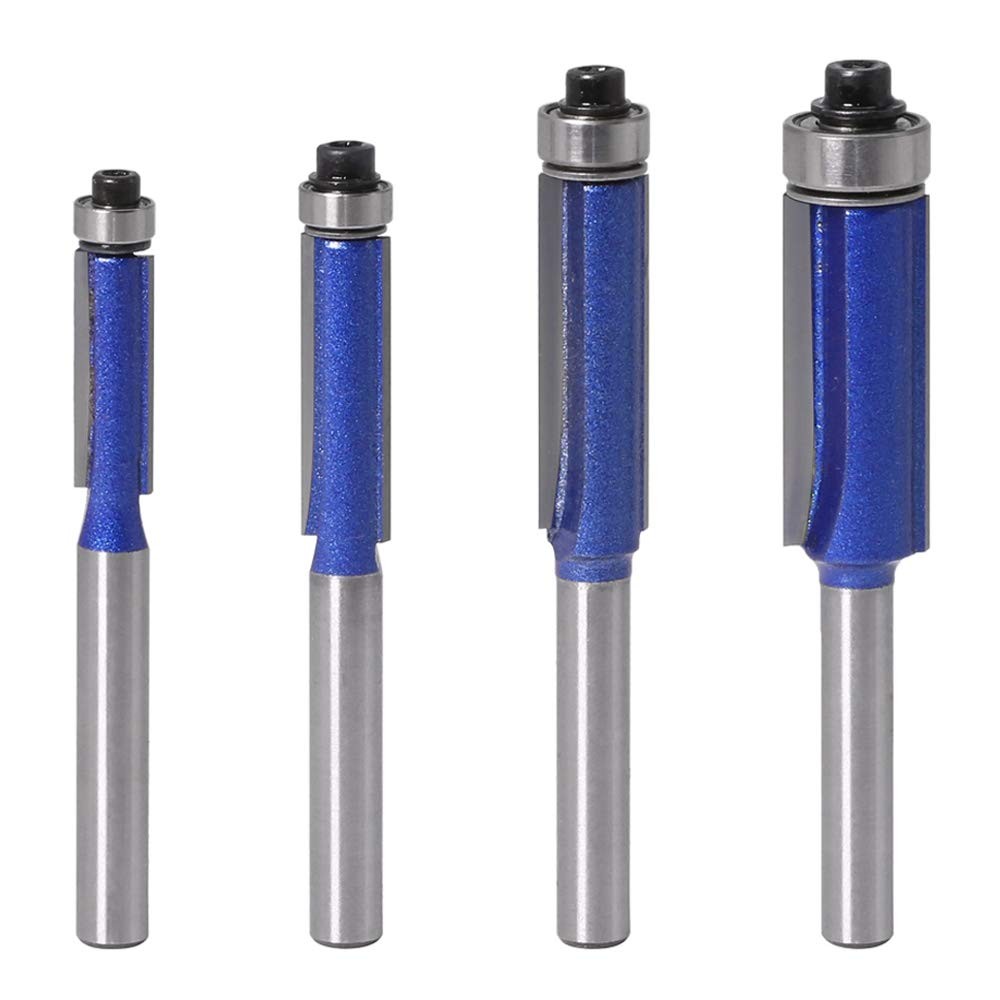 1/4 Inch Shank Flush Trim Router Bits, 4PCS With Top Bearing, Blue