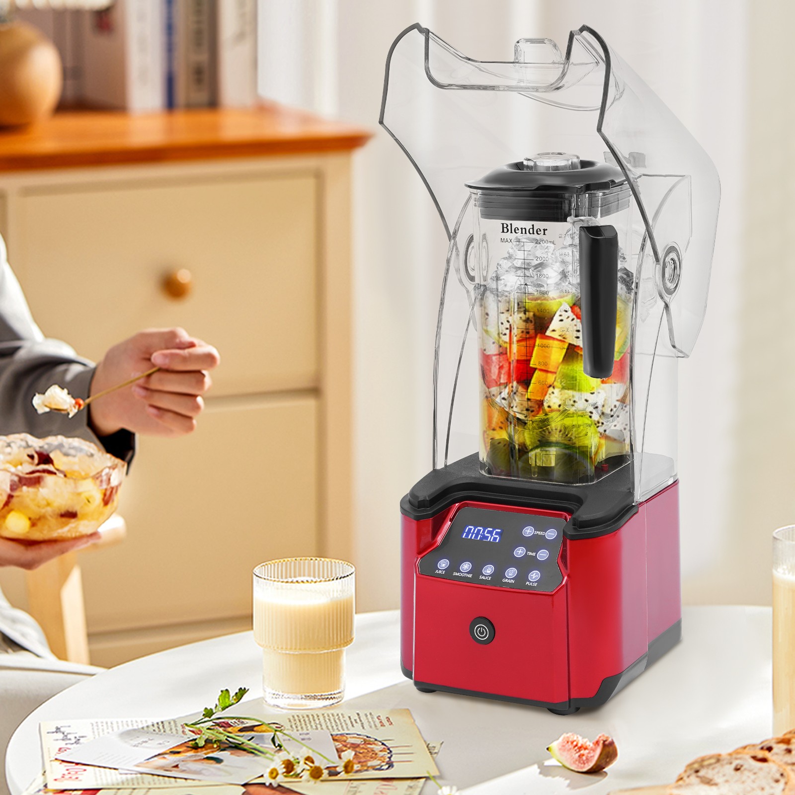 Commercial Professional Blender W/ Shield Quiet Sound Enclosure Timer 2200W