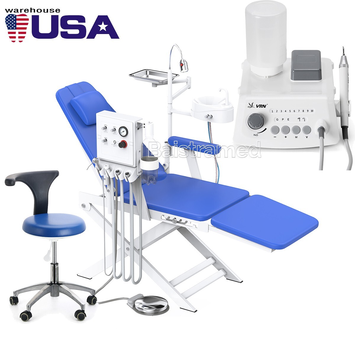 Portable Dental Mobile Chair LED Light Air Turbine 4Hole/Stool/Ultrasonic Scaler