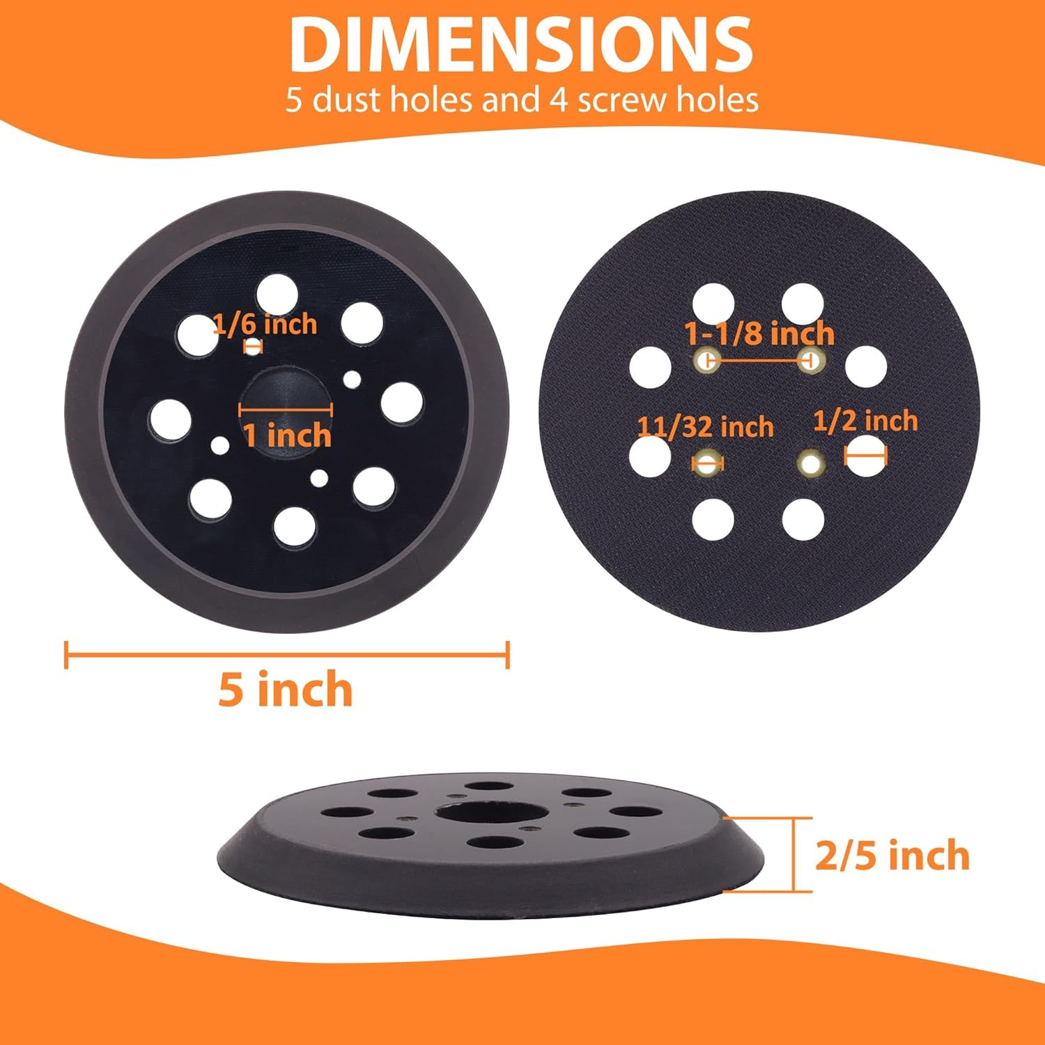 5-Inch Sander Replacement Pad, Universal Hook and Loop Orbital Sander Backing Pa