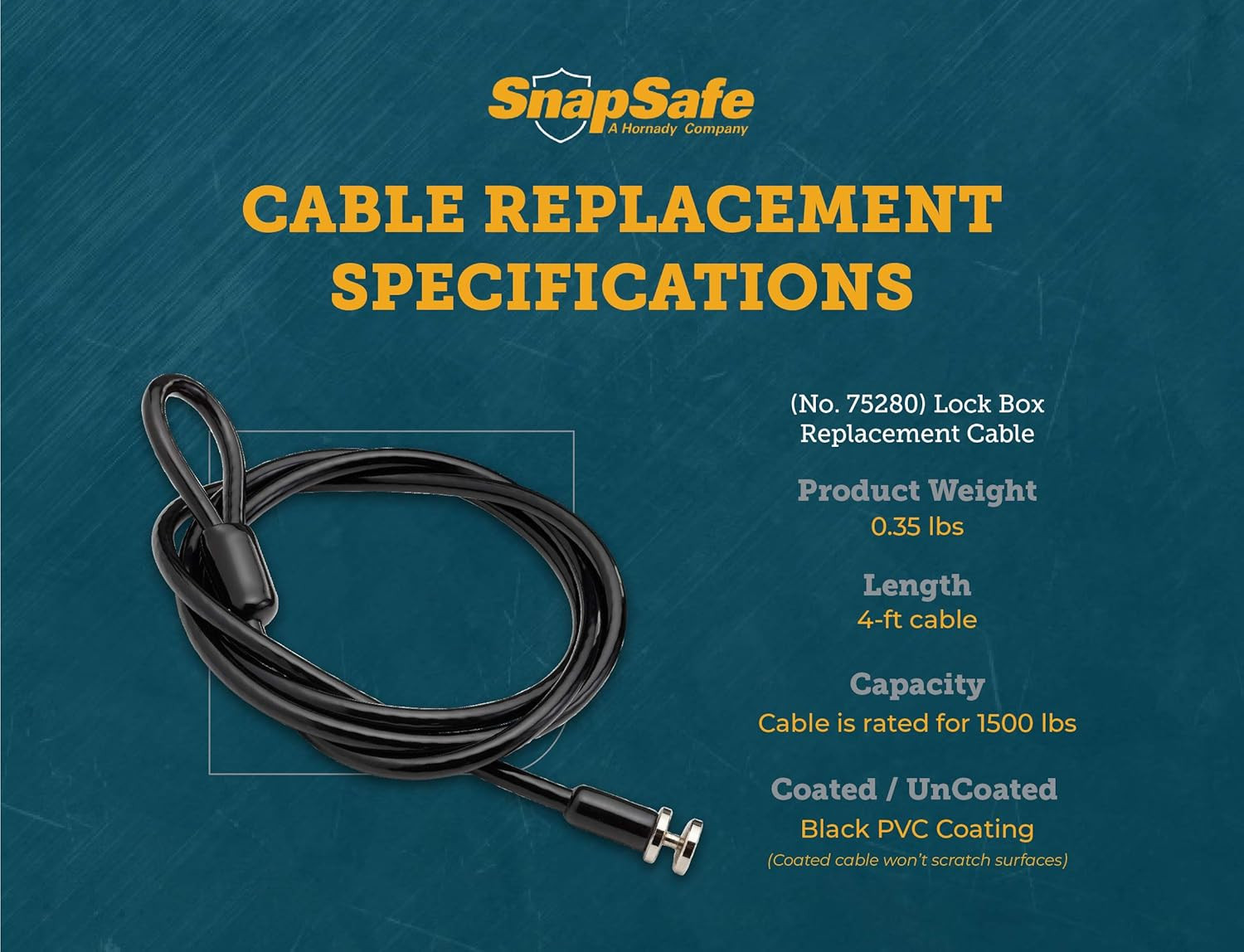 Snapsafe Replacement Cable for Lock Boxes and Portable Gun Safes, Model 75280