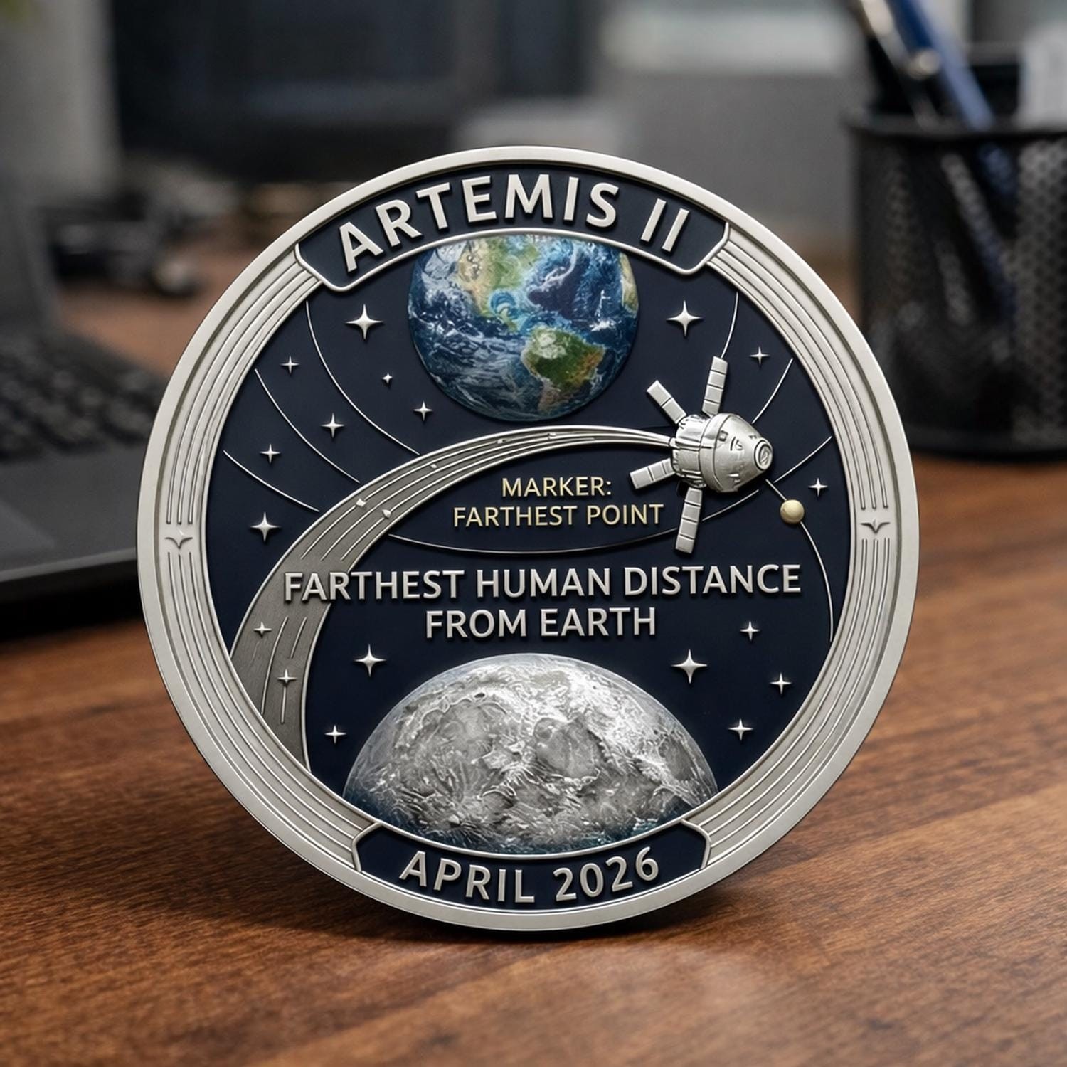 Artemis II Space Mission Coin Replica 2D Flat Token Orion Moon Gift