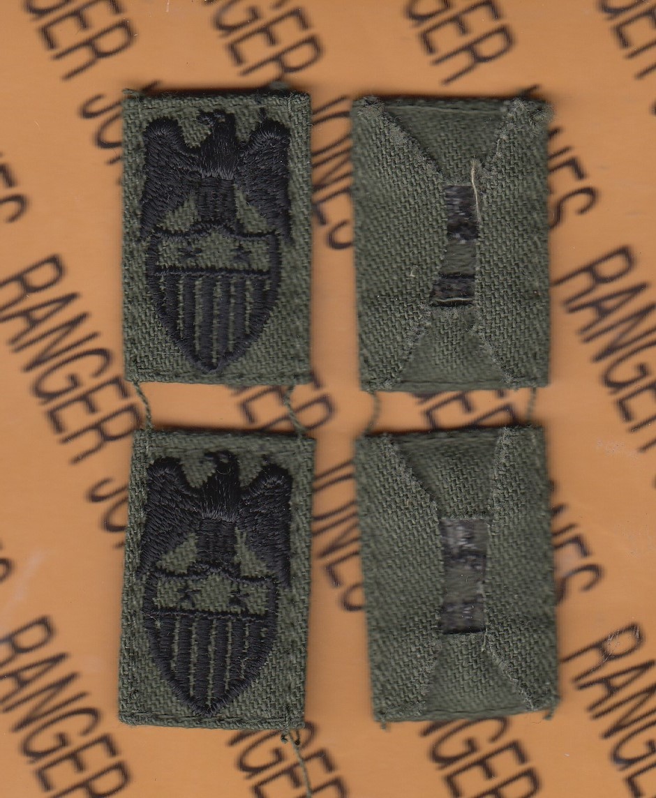 US Army MG General Aide 0-8 Branch Insignia OD Green & Black sewn patch set C