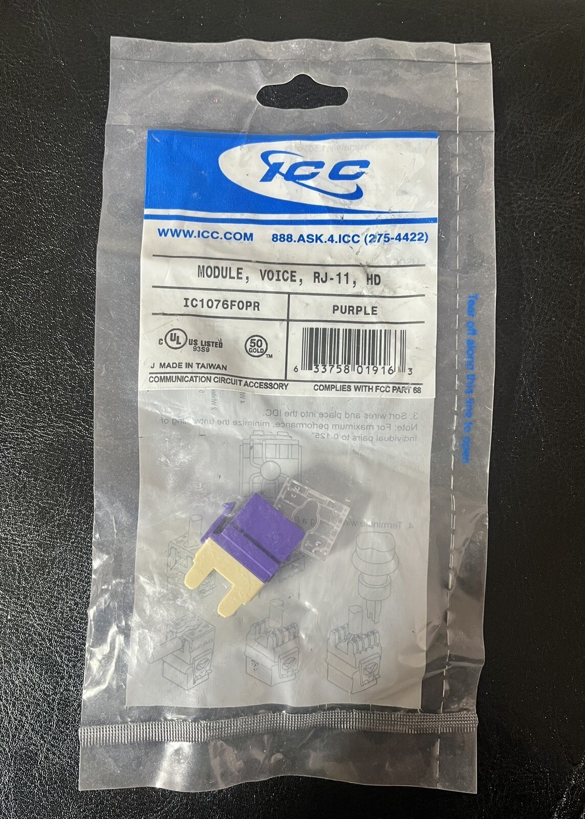MODULE, VOICE, RJ-11, HD, 11PK, PURPLE By ICC