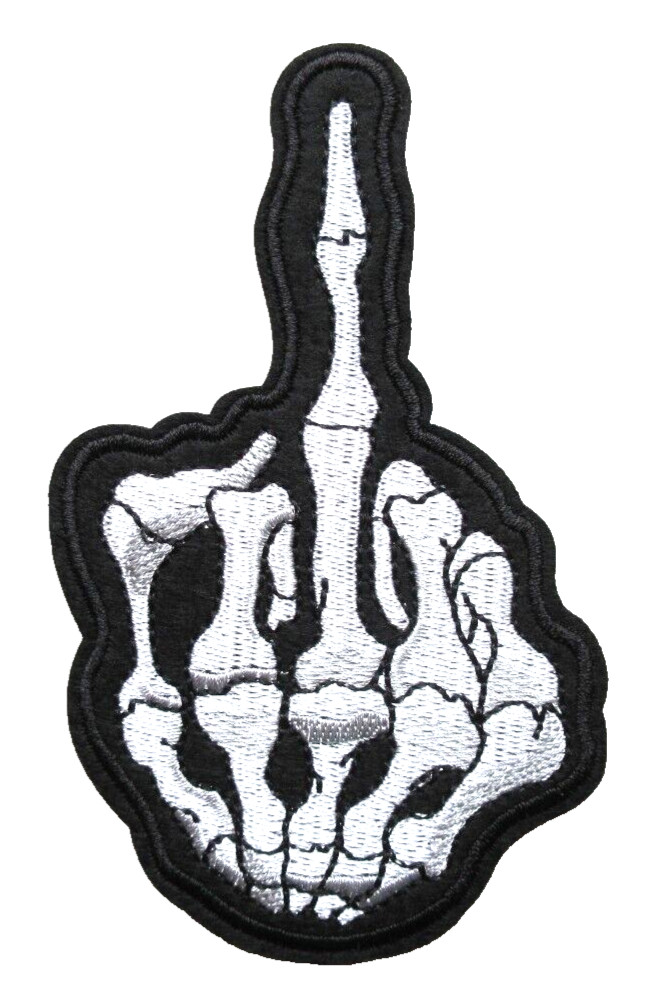 🔥SKELETON MIDDLE FINGER BATTLE VEST JACKET BIKERS EMBROIDERED IRON ON PATCH
