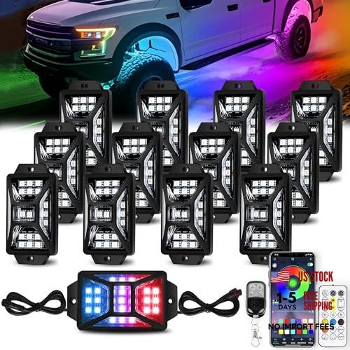 12 Pods 252 LEDs 5 Sides RGB Rock Lights, App/2 Remote Control Rock 12 pods