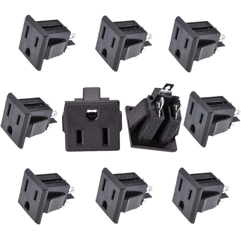 Panel Mount Outlet Power Socket 10Pcs US Plug 3 Pins AC 15A 125V Panel Screw Mou