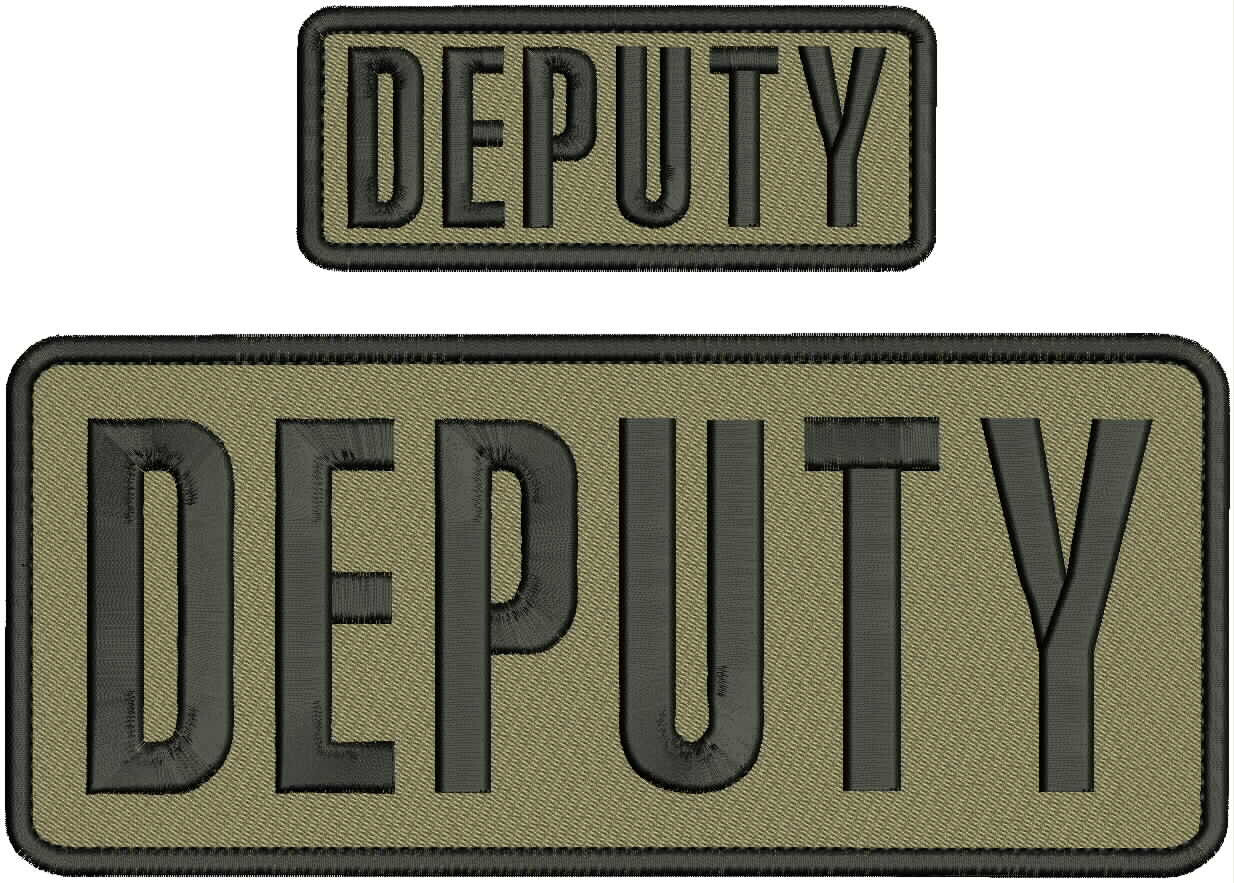 DEPUTY EMBROIDERY PATCH  4x10 and 2X5 VELCR@ ON BACK BLACK on Coyote Tan