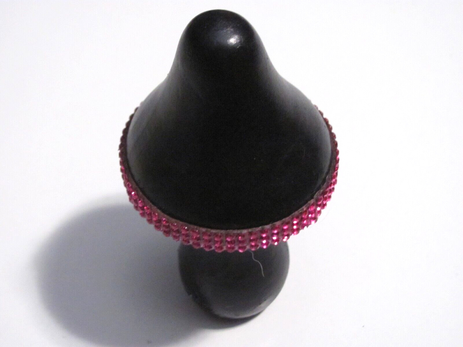 HAND DECORATED 3.5 INCH BLACK WOODEN MUSHROOM WITH PINK RHINESTONE ACCENTS