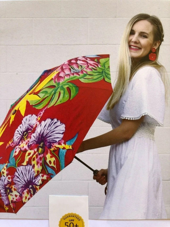 Anuschka Island Escape Auto Open Close Umbrella UPF 50+ Sun Protection NWT