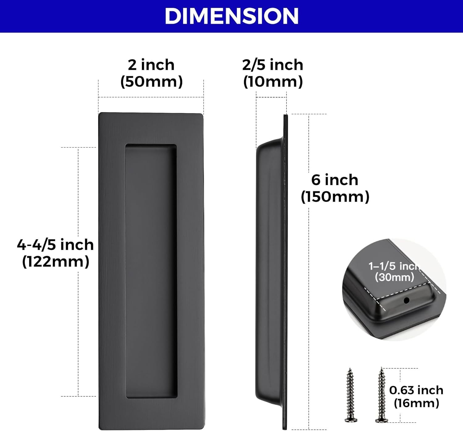2 Pack Pocket Door Handles Sliding Closet Door Pulls 5.9" Flush Barn Door Pulls