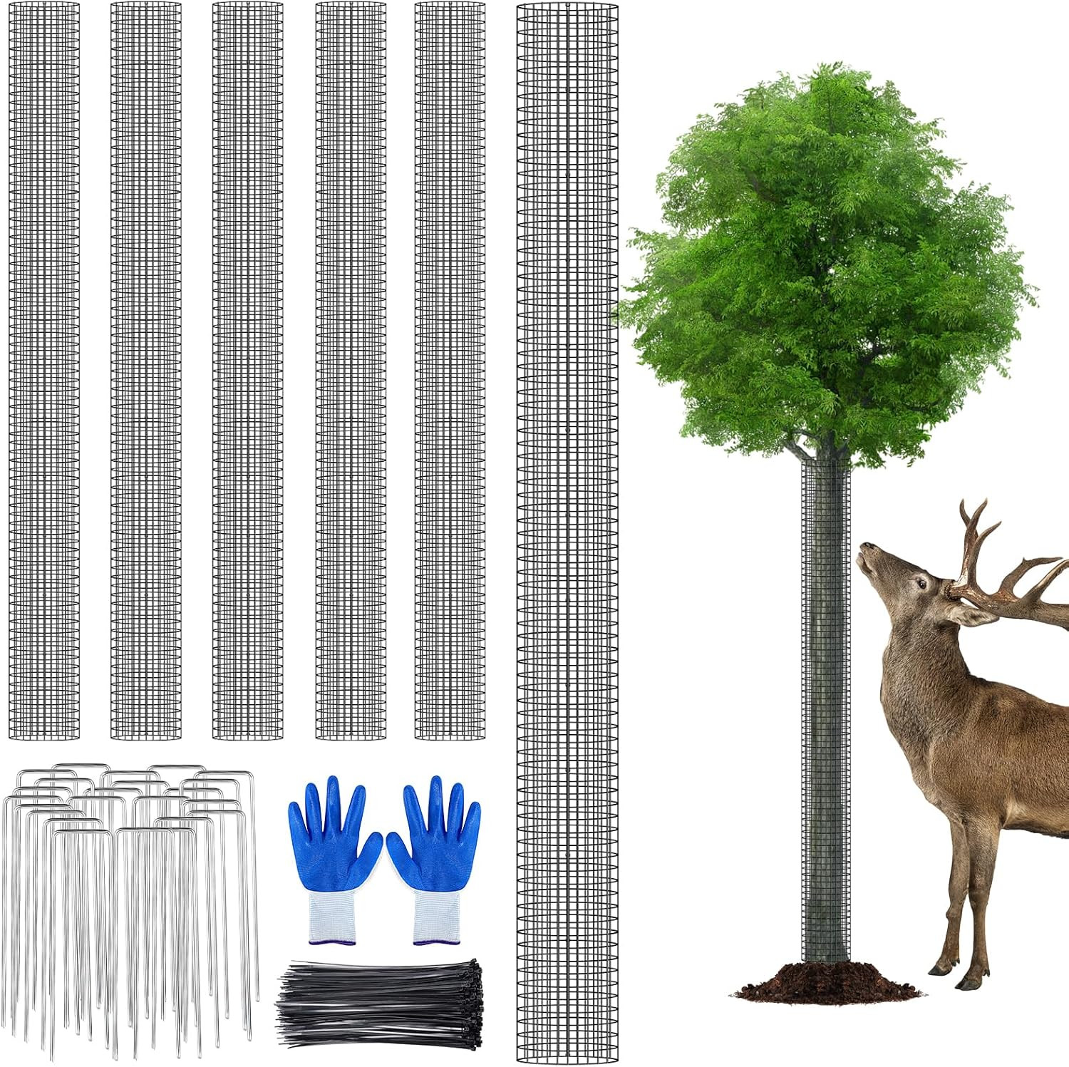 6PCS 48'' Metal Tree Protectors from Deer, Mesh Tree Bark Protector Guard from D