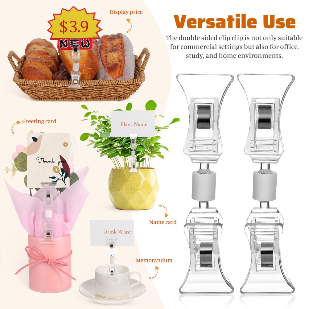 20Pcs Reusable Clear Plastic Double Headed Label Clips for Sign Holders