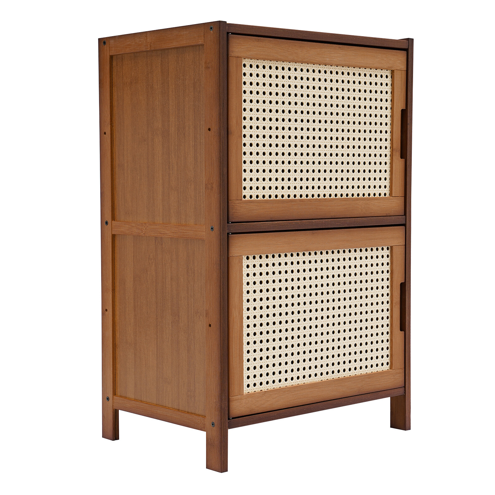 Nightstand With Decor Drawers Rattan Pattern End Table - Bamboo Sofa Side Table