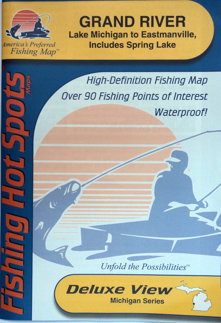 Grand River Detailed Fishing Lake Map, Lake MI to Eastmanville, Waterproof #M312
