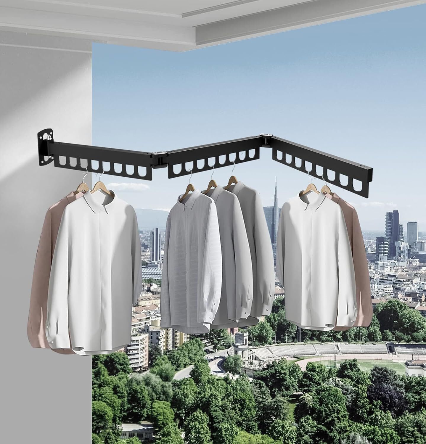 Clothes Drying Rack Carbon Steel Laundry Drying Rack Collapsible Wall Mounted