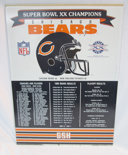 Metal Poster Reverse Chicago Bears Super Bowl XX Champion Roster Atari TEMPEST