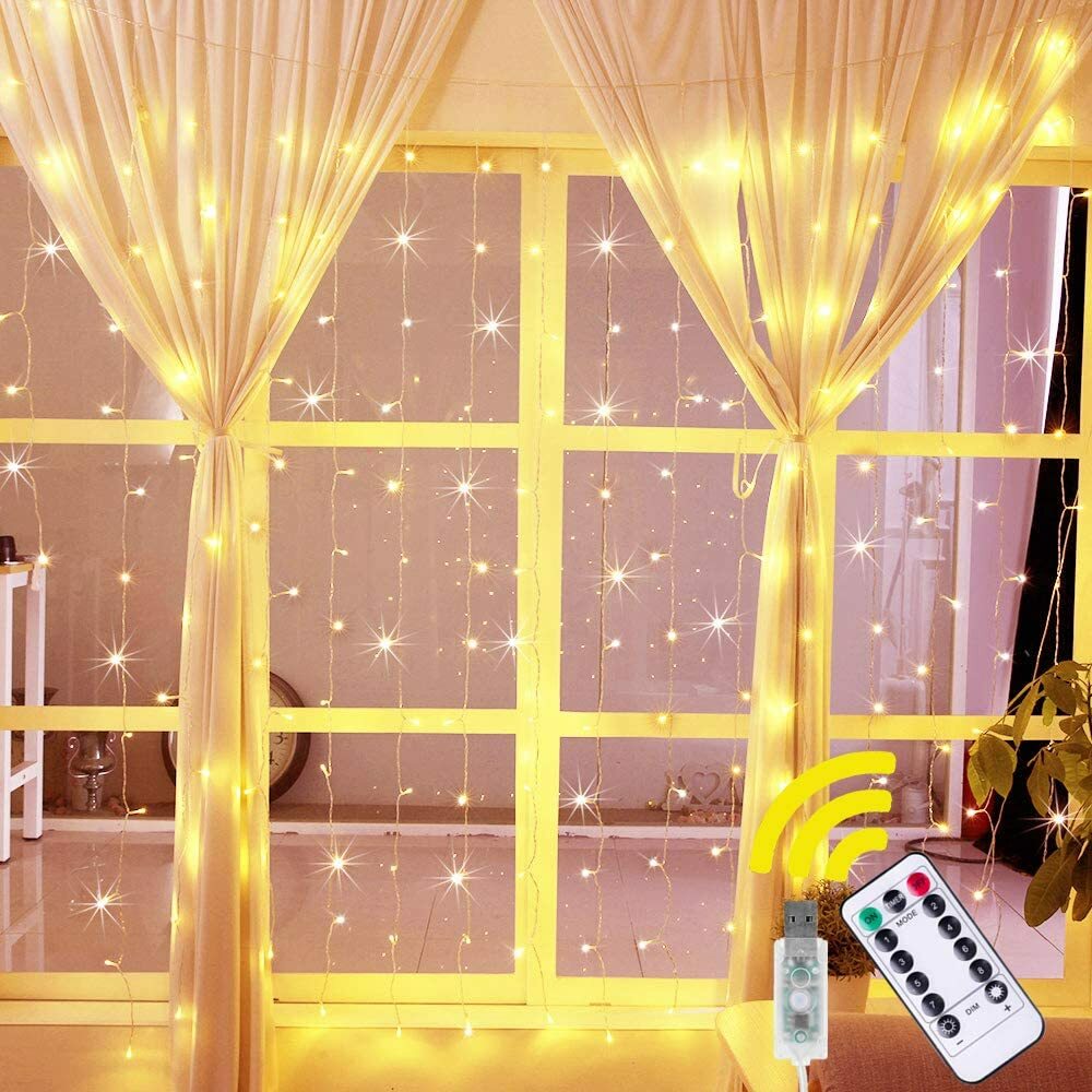 300 LED Curtain Fairy Lights USB String Light With Remote Xmas Party Wedding US