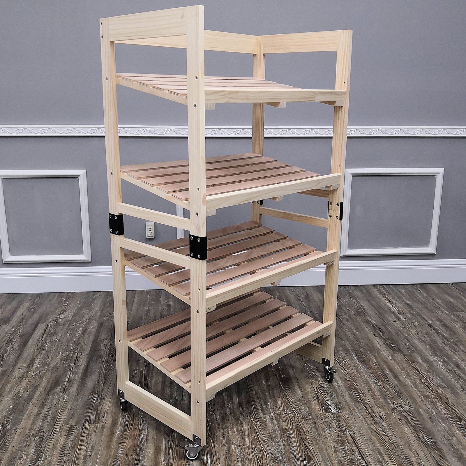 Bakery Bread Rack with Angled Shelves Wooden Display Rack Bread Store Rack