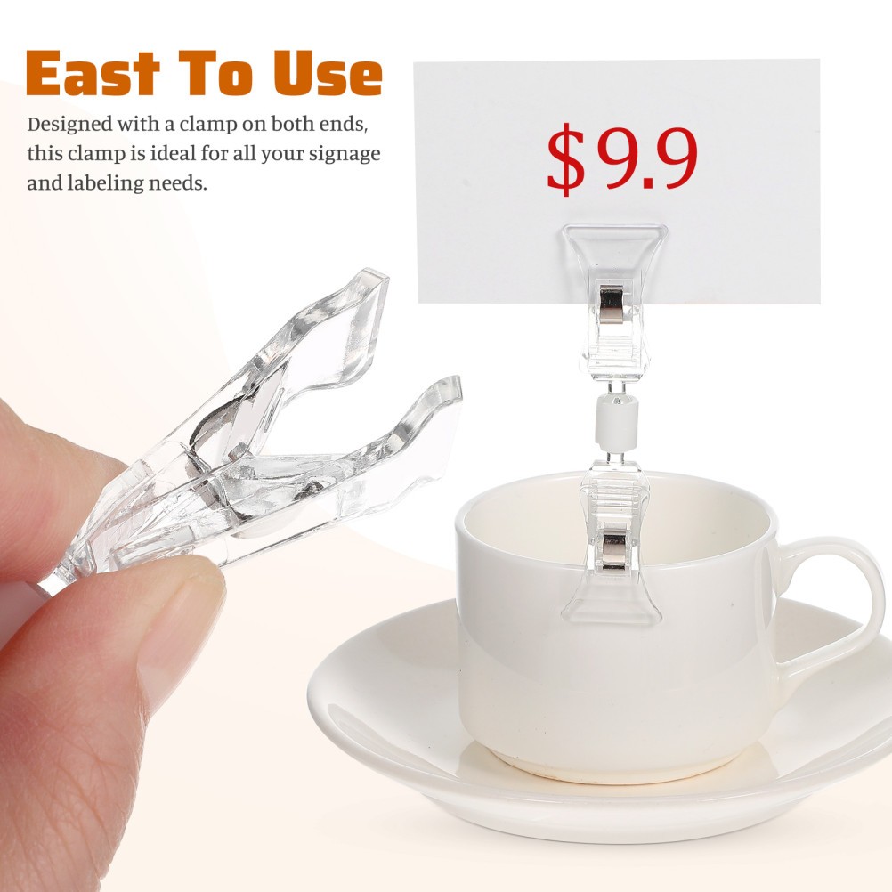 20Pcs Reusable Clear Plastic Double Headed Label Clips for Sign Holders