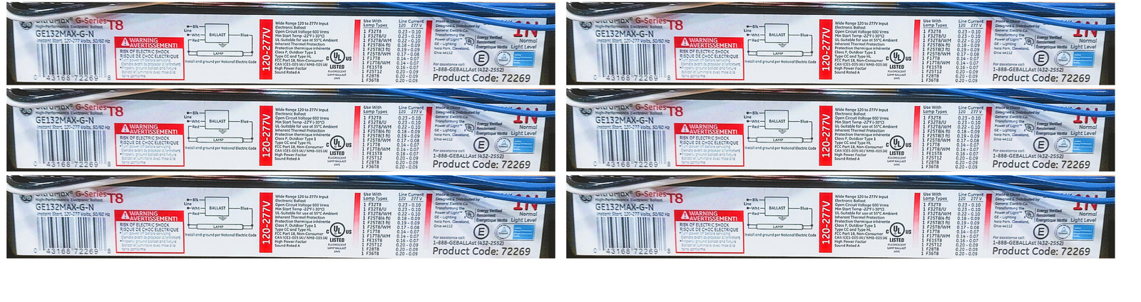 (case of 6) GE Lighting 72269 GE132-MV-N 120/277-Volt Multi-Volt ProLine