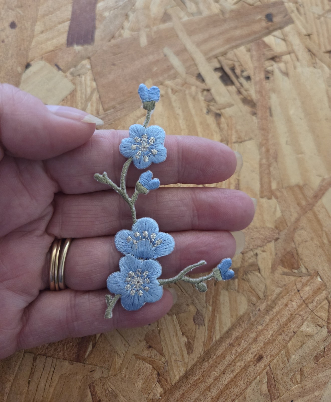 Cherry Blossom - Quince - Flower - Spring - Embroidered Iron On Patch - Blue - L