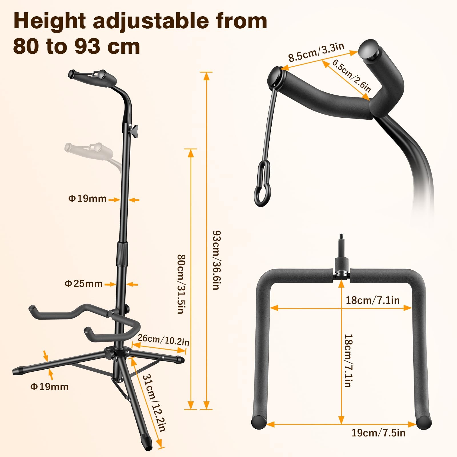 Guitar Stand, 2 Pack Height Adjustable Foldable Guitar Stand with Secure Supp...