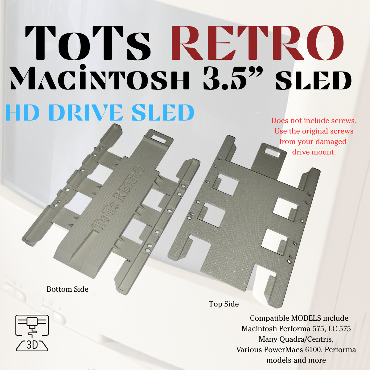 Apple Macintosh 3.5” Drive sled for Hard Drive 3d Printed