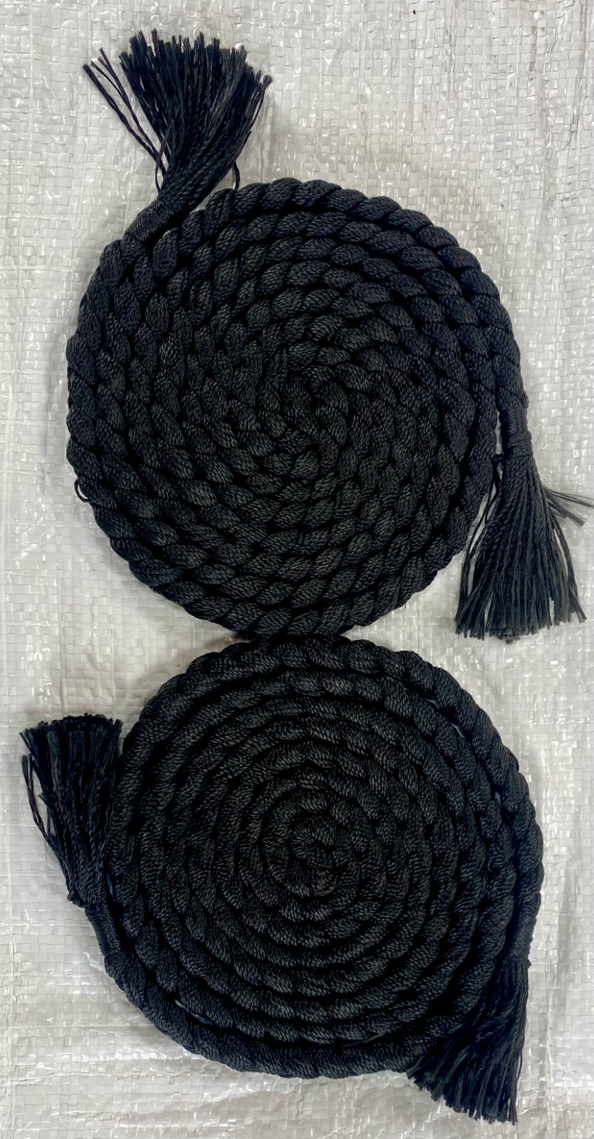 Black Braided Rope with Tassels (set of 2) nylon, 7+ feet long *Free Shipping*