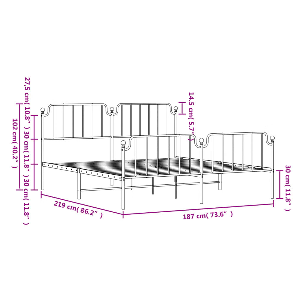 Bed Frame White Powder-Coated Steel Full Bed Frame Rectangular
