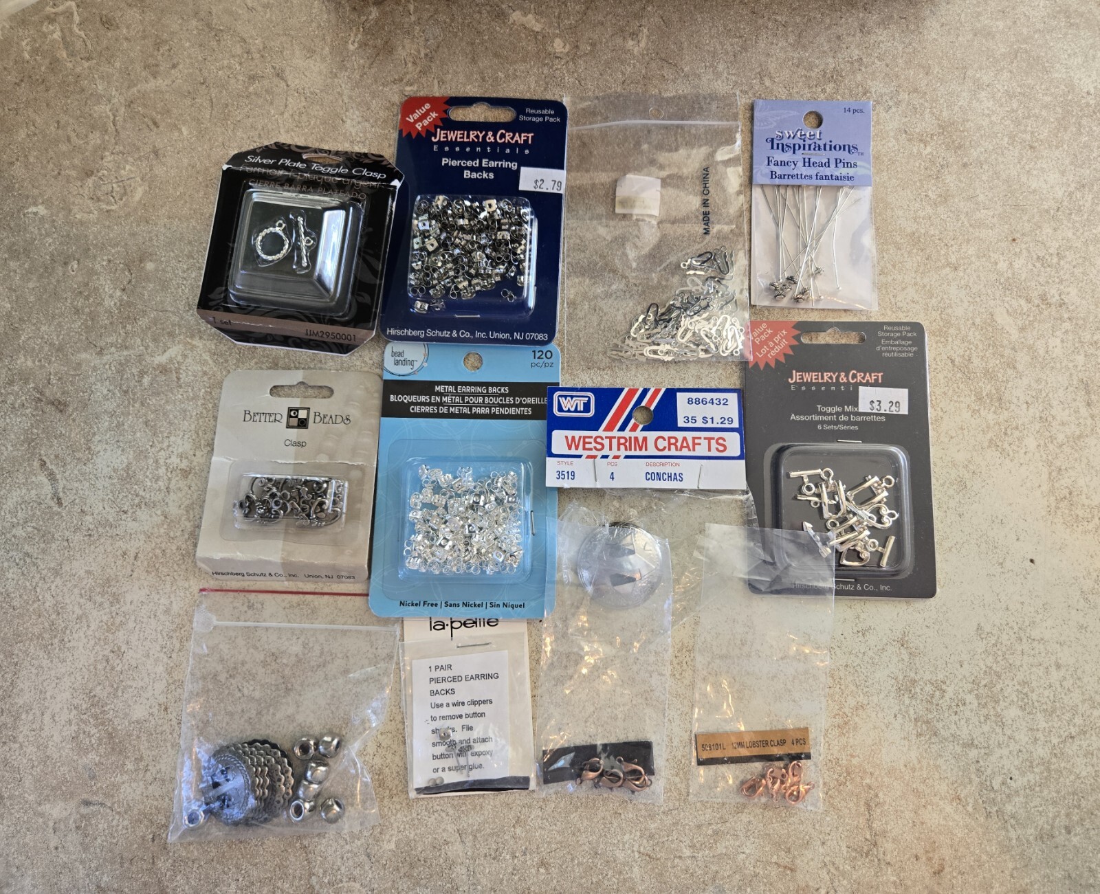 Jewelry Making Lot Lobster Clasps/ Toggles /Earring Backings /Conchas / Head Pin