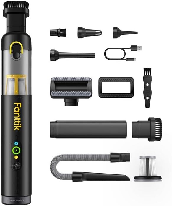 Fanttik Slim V10 Apex Cordless Car Vacuum, 4-in-1 Portable Mini Handheld Vacuum,
