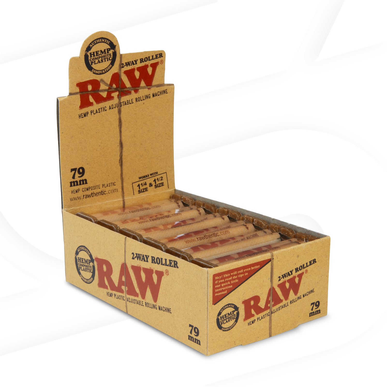 RAW Classic Hemp Plastic 2-Way Roller Adjustable Rolling Machine 79mm | 12 Units