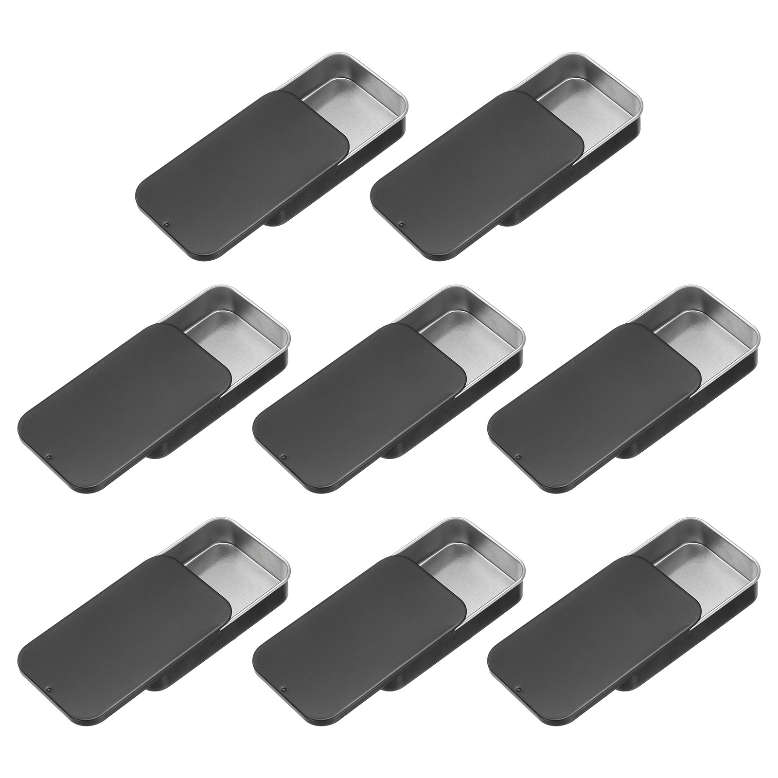 8Pcs Slide Top Tin Containers 3"x2"x0.6" Mini Metal Empty Tins Box Black]